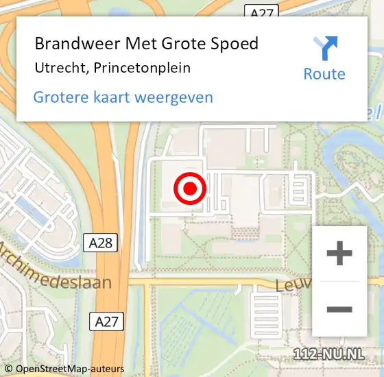 Locatie op kaart van de 112 melding: Brandweer Met Grote Spoed Naar Utrecht, Princetonplein op 22 september 2014 14:18