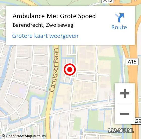 Locatie op kaart van de 112 melding: Ambulance Met Grote Spoed Naar Barendrecht, Zwolseweg op 17 januari 2024 14:03