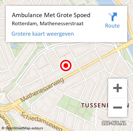 Locatie op kaart van de 112 melding: Ambulance Met Grote Spoed Naar Rotterdam, Mathenesserstraat op 17 januari 2024 14:24