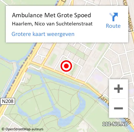Locatie op kaart van de 112 melding: Ambulance Met Grote Spoed Naar Haarlem, Nico van Suchtelenstraat op 17 januari 2024 14:28