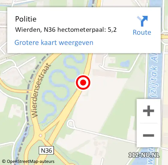 Locatie op kaart van de 112 melding: Politie Wierden, N36 hectometerpaal: 5,2 op 17 januari 2024 15:02