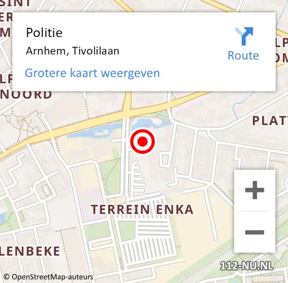 Locatie op kaart van de 112 melding: Politie Arnhem, Tivolilaan op 17 januari 2024 15:04