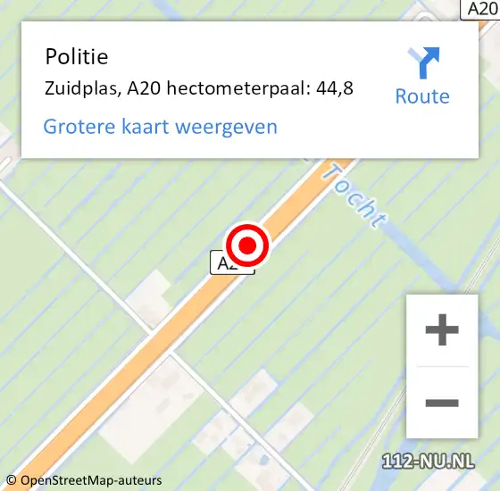 Locatie op kaart van de 112 melding: Politie Zuidplas, A20 hectometerpaal: 44,8 op 17 januari 2024 15:07