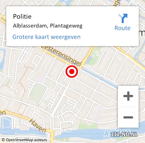 Locatie op kaart van de 112 melding: Politie Alblasserdam, Plantageweg op 17 januari 2024 15:15