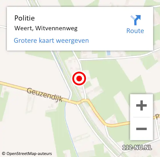 Locatie op kaart van de 112 melding: Politie Weert, Witvennenweg op 17 januari 2024 15:18