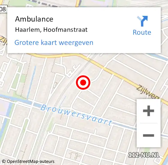 Locatie op kaart van de 112 melding: Ambulance Haarlem, Hoofmanstraat op 17 januari 2024 15:28