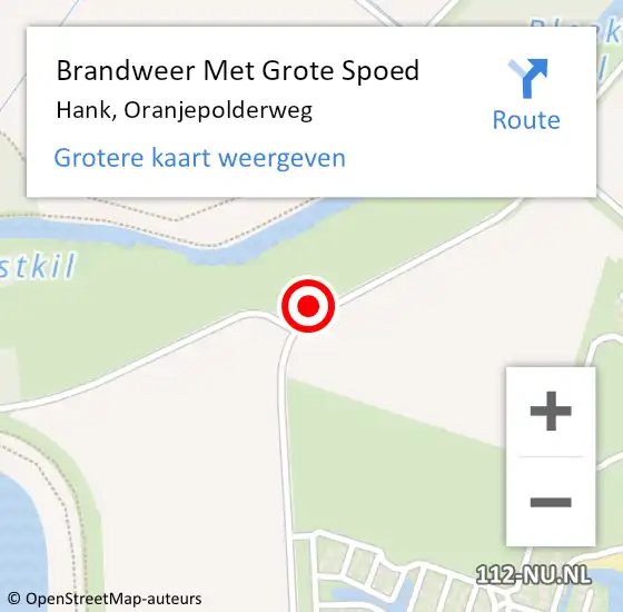 Locatie op kaart van de 112 melding: Brandweer Met Grote Spoed Naar Hank, Oranjepolderweg op 17 januari 2024 15:36