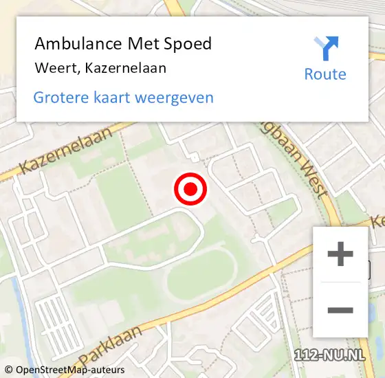 Locatie op kaart van de 112 melding: Ambulance Met Spoed Naar Weert, Kazernelaan op 17 januari 2024 15:43