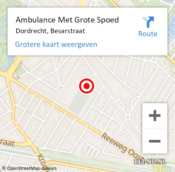 Locatie op kaart van de 112 melding: Ambulance Met Grote Spoed Naar Dordrecht, Besarstraat op 17 januari 2024 15:49