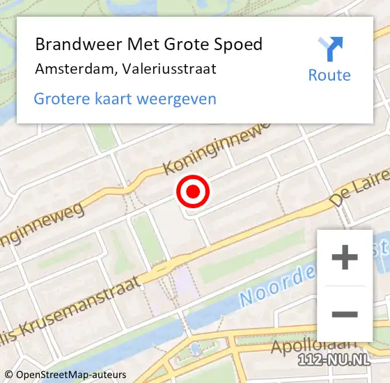Locatie op kaart van de 112 melding: Brandweer Met Grote Spoed Naar Amsterdam, Valeriusstraat op 17 januari 2024 15:49