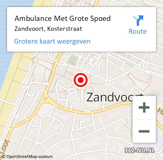 Locatie op kaart van de 112 melding: Ambulance Met Grote Spoed Naar Zandvoort, Kosterstraat op 17 januari 2024 15:55