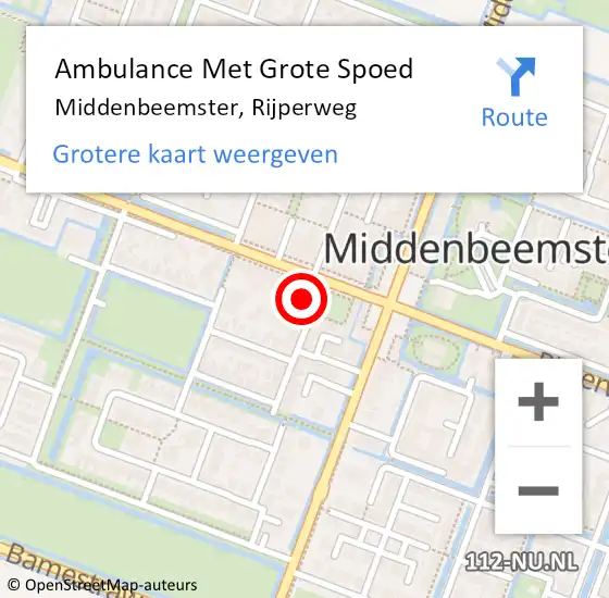 Locatie op kaart van de 112 melding: Ambulance Met Grote Spoed Naar Middenbeemster, Rijperweg op 17 januari 2024 16:01