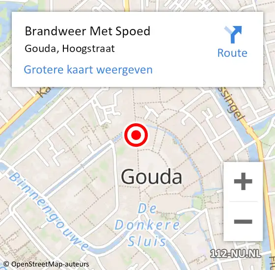 Locatie op kaart van de 112 melding: Brandweer Met Spoed Naar Gouda, Hoogstraat op 17 januari 2024 16:17