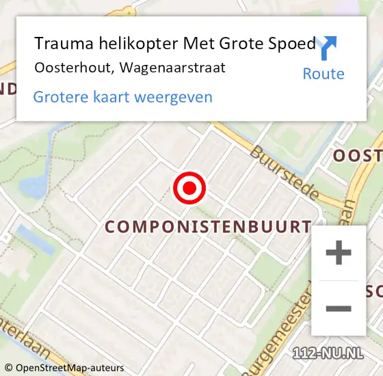 Locatie op kaart van de 112 melding: Trauma helikopter Met Grote Spoed Naar Oosterhout, Wagenaarstraat op 17 januari 2024 16:24