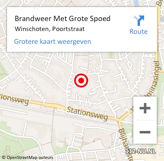 Locatie op kaart van de 112 melding: Brandweer Met Grote Spoed Naar Winschoten, Poortstraat op 17 januari 2024 16:42