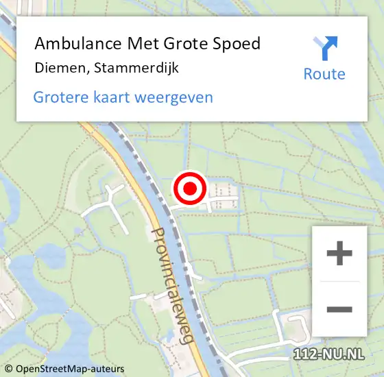 Locatie op kaart van de 112 melding: Ambulance Met Grote Spoed Naar Diemen, Stammerdijk op 17 januari 2024 16:42