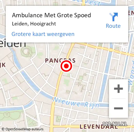Locatie op kaart van de 112 melding: Ambulance Met Grote Spoed Naar Leiden, Hooigracht op 17 januari 2024 17:24