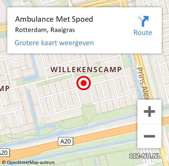 Locatie op kaart van de 112 melding: Ambulance Met Spoed Naar Rotterdam, Raaigras op 17 januari 2024 17:28