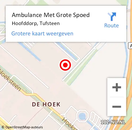 Locatie op kaart van de 112 melding: Ambulance Met Grote Spoed Naar Hoofddorp, Tufsteen op 17 januari 2024 17:37