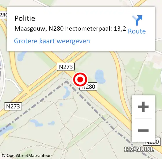 Locatie op kaart van de 112 melding: Politie Maasgouw, N280 hectometerpaal: 13,2 op 17 januari 2024 18:27