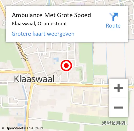 Locatie op kaart van de 112 melding: Ambulance Met Grote Spoed Naar Klaaswaal, Oranjestraat op 17 januari 2024 18:49