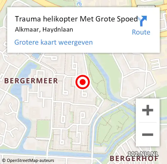 Locatie op kaart van de 112 melding: Trauma helikopter Met Grote Spoed Naar Alkmaar, Haydnlaan op 17 januari 2024 18:57