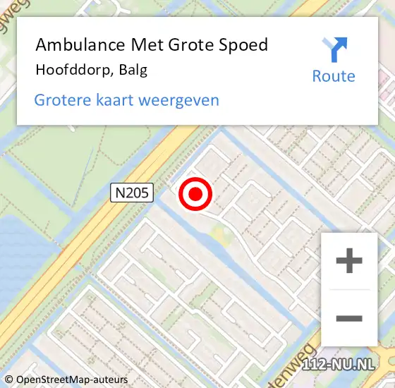 Locatie op kaart van de 112 melding: Ambulance Met Grote Spoed Naar Hoofddorp, Balg op 17 januari 2024 19:19