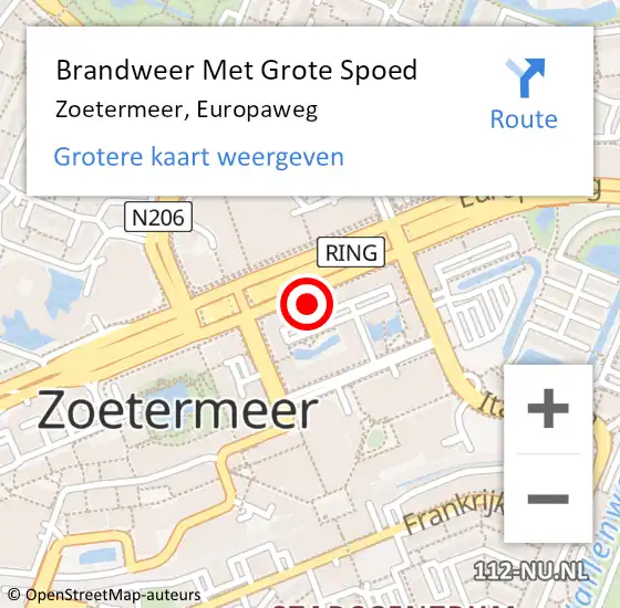 Locatie op kaart van de 112 melding: Brandweer Met Grote Spoed Naar Zoetermeer, Europaweg op 17 januari 2024 19:21