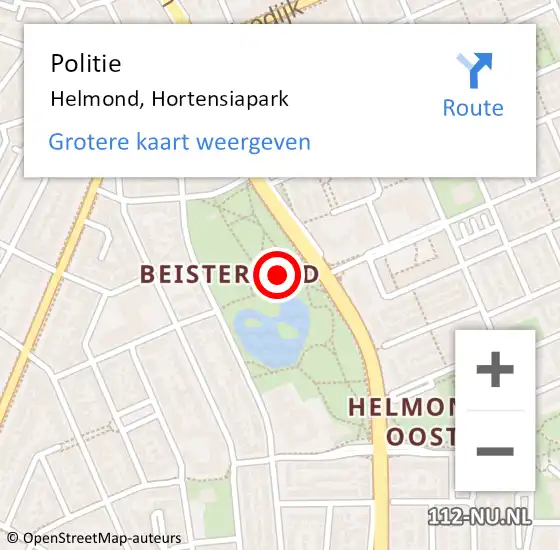 Locatie op kaart van de 112 melding: Politie Helmond, Hortensiapark op 17 januari 2024 19:38