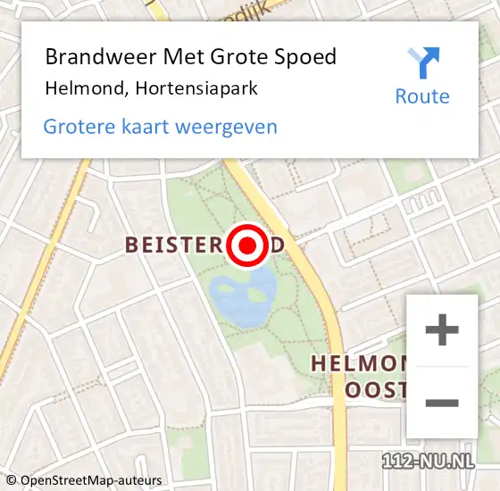 Locatie op kaart van de 112 melding: Brandweer Met Grote Spoed Naar Helmond, Hortensiapark op 17 januari 2024 19:39