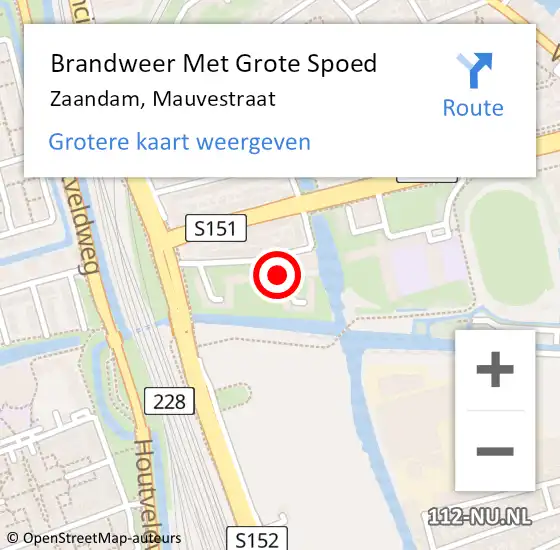 Locatie op kaart van de 112 melding: Brandweer Met Grote Spoed Naar Zaandam, Mauvestraat op 17 januari 2024 19:57