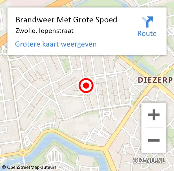 Locatie op kaart van de 112 melding: Brandweer Met Grote Spoed Naar Zwolle, Iepenstraat op 17 januari 2024 20:15