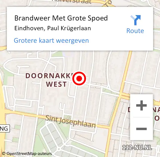 Locatie op kaart van de 112 melding: Brandweer Met Grote Spoed Naar Eindhoven, Paul Krügerlaan op 17 januari 2024 20:17