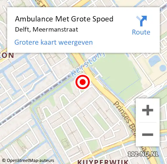 Locatie op kaart van de 112 melding: Ambulance Met Grote Spoed Naar Delft, Meermanstraat op 17 januari 2024 21:05