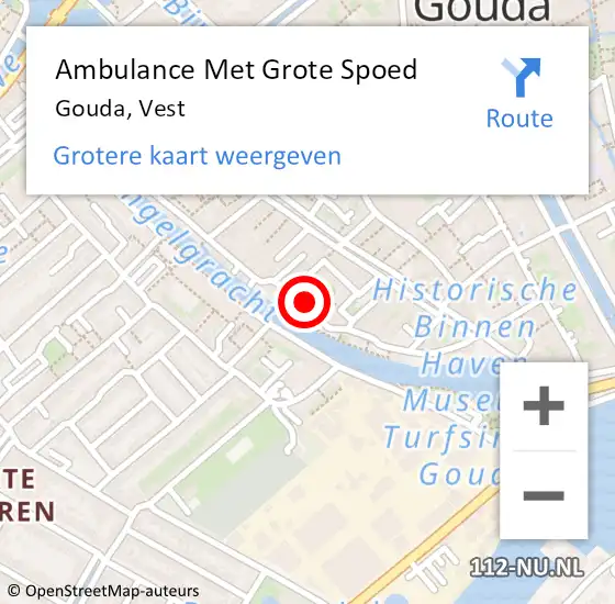 Locatie op kaart van de 112 melding: Ambulance Met Grote Spoed Naar Gouda, Vest op 17 januari 2024 21:17