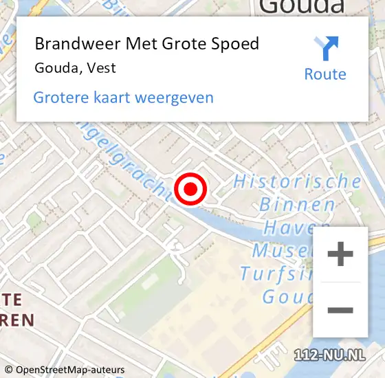 Locatie op kaart van de 112 melding: Brandweer Met Grote Spoed Naar Gouda, Vest op 17 januari 2024 21:29