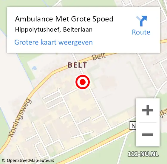 Locatie op kaart van de 112 melding: Ambulance Met Grote Spoed Naar Hippolytushoef, Belterlaan op 17 januari 2024 21:31