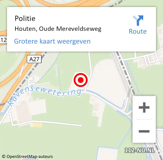 Locatie op kaart van de 112 melding: Politie Houten, Oude Mereveldseweg op 17 januari 2024 22:28