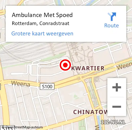 Locatie op kaart van de 112 melding: Ambulance Met Spoed Naar Rotterdam, Conradstraat op 17 januari 2024 22:32