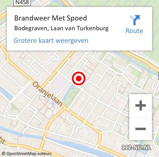 Locatie op kaart van de 112 melding: Brandweer Met Spoed Naar Bodegraven, Laan van Turkenburg op 17 januari 2024 23:06