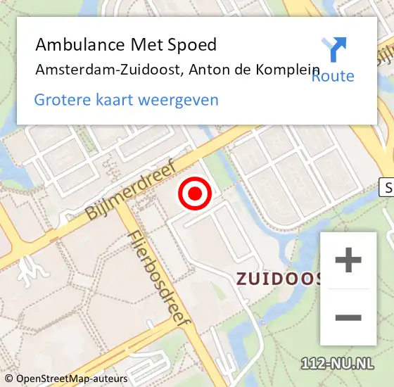 Locatie op kaart van de 112 melding: Ambulance Met Spoed Naar Amsterdam, Anton de Komplein op 18 januari 2024 00:38
