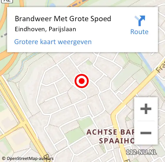 Locatie op kaart van de 112 melding: Brandweer Met Grote Spoed Naar Eindhoven, Parijslaan op 18 januari 2024 01:55