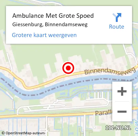 Locatie op kaart van de 112 melding: Ambulance Met Grote Spoed Naar Giessenburg, Binnendamseweg op 18 januari 2024 04:24
