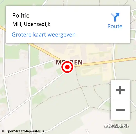 Locatie op kaart van de 112 melding: Politie Mill, Udensedijk op 18 januari 2024 05:50