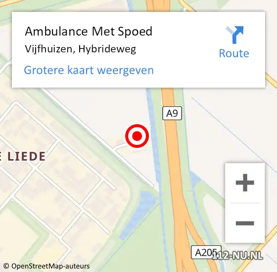 Locatie op kaart van de 112 melding: Ambulance Met Spoed Naar Vijfhuizen, Hybrideweg op 18 januari 2024 06:35