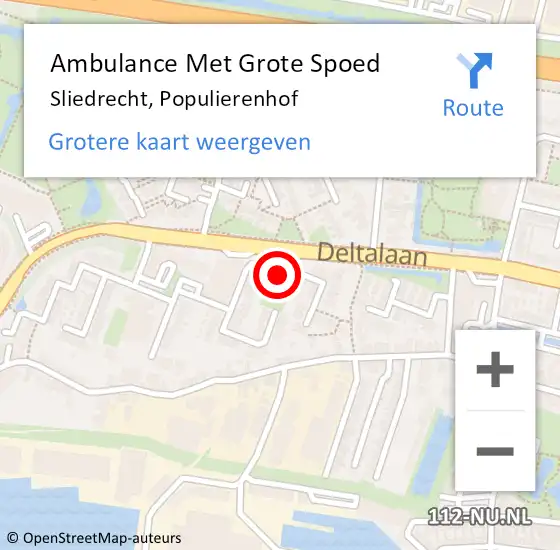 Locatie op kaart van de 112 melding: Ambulance Met Grote Spoed Naar Sliedrecht, Populierenhof op 18 januari 2024 06:51