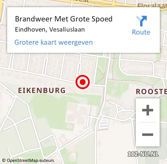 Locatie op kaart van de 112 melding: Brandweer Met Grote Spoed Naar Eindhoven, Vesaliuslaan op 18 januari 2024 07:49