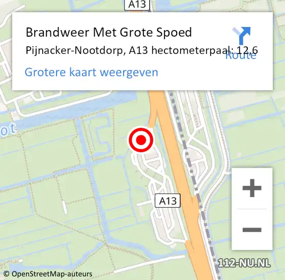 Locatie op kaart van de 112 melding: Brandweer Met Grote Spoed Naar Pijnacker-Nootdorp, A13 hectometerpaal: 12,6 op 18 januari 2024 07:58