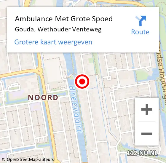 Locatie op kaart van de 112 melding: Ambulance Met Grote Spoed Naar Gouda, Wethouder Venteweg op 18 januari 2024 08:26