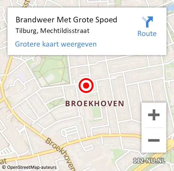 Locatie op kaart van de 112 melding: Brandweer Met Grote Spoed Naar Tilburg, Mechtildisstraat op 18 januari 2024 08:47